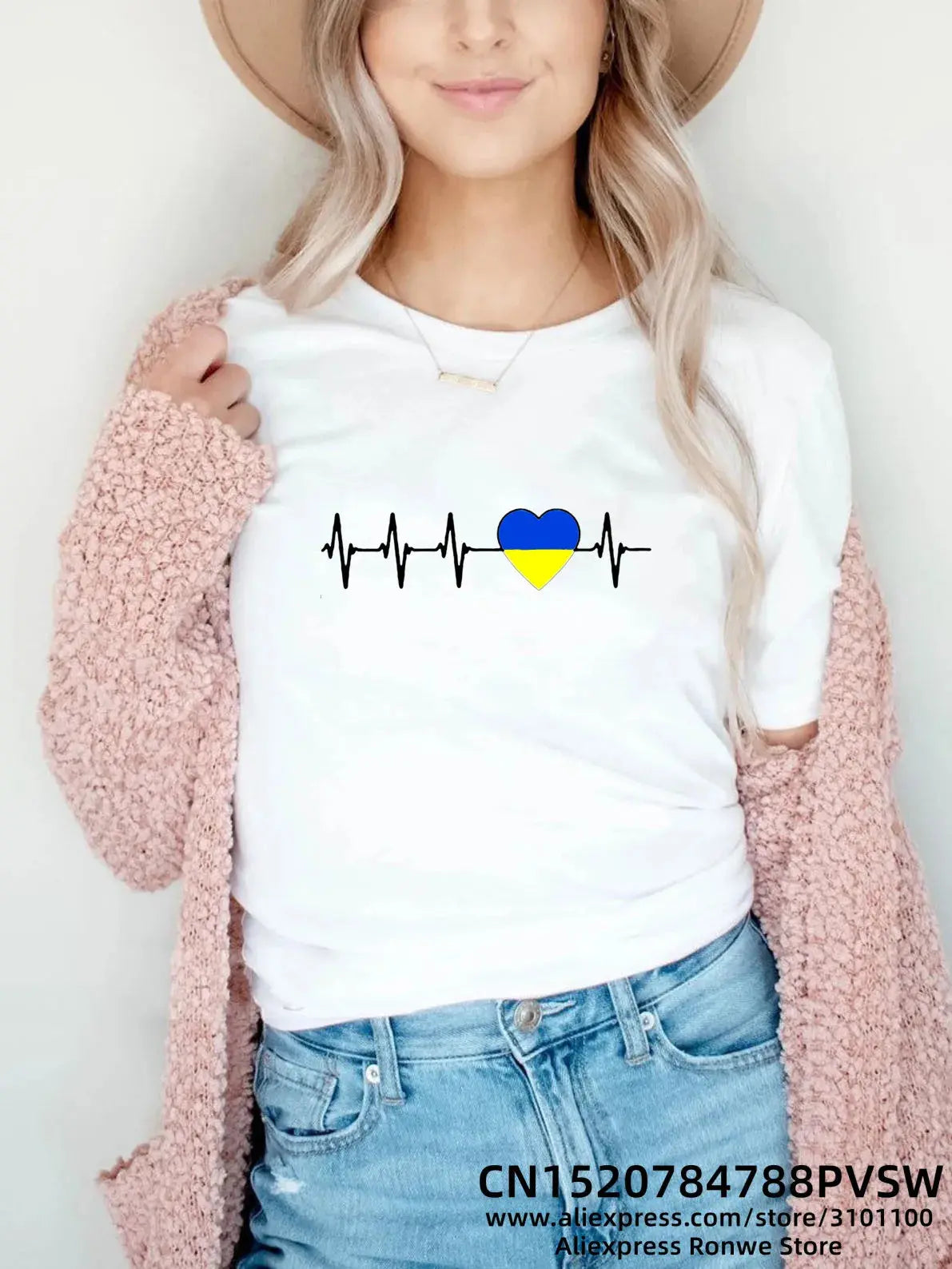 Heartbeat Blue Yellow Women Print T-shirt Girl Y2K Short Sleeve Tee Tops Lady 90S Sweetshirts Female Harajuku Clothing-Style Heaven