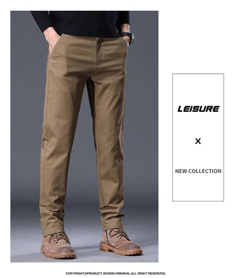 Autumn New in 97% Cotton Men's Pants Korean Fashion Slim Fit Straight Trousers Male Soft Cozy Stretch Casual Pants Solid Color-Style Heaven