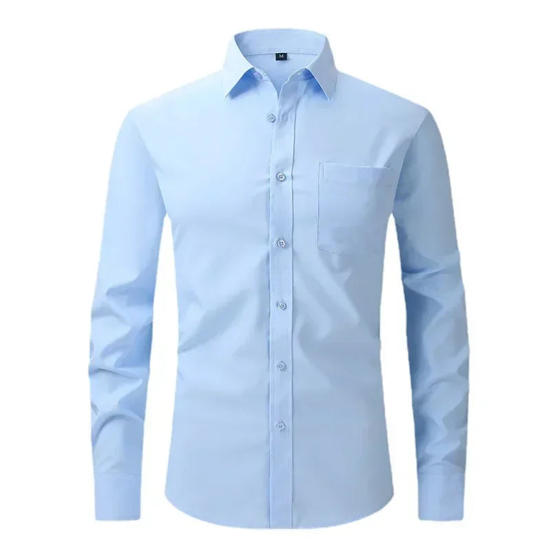 US Size Elastic Shirt New Men's Business and Leisure Long Sleeved Shirt Slim Fit Professional Dress Best-selling Seasonal Style - Clothing Tops in ##color## by Style Heaven | High-Quality & Trendy Fashion