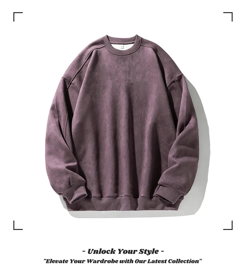 Purple Sweatshirt Mans Suede O Neck Autumn Winter Baggy Men Sweatshirts Casual Long Sleeve 2025 New Male Tops - Clothing Tops in ##color## by Style Heaven | High-Quality & Trendy Fashion