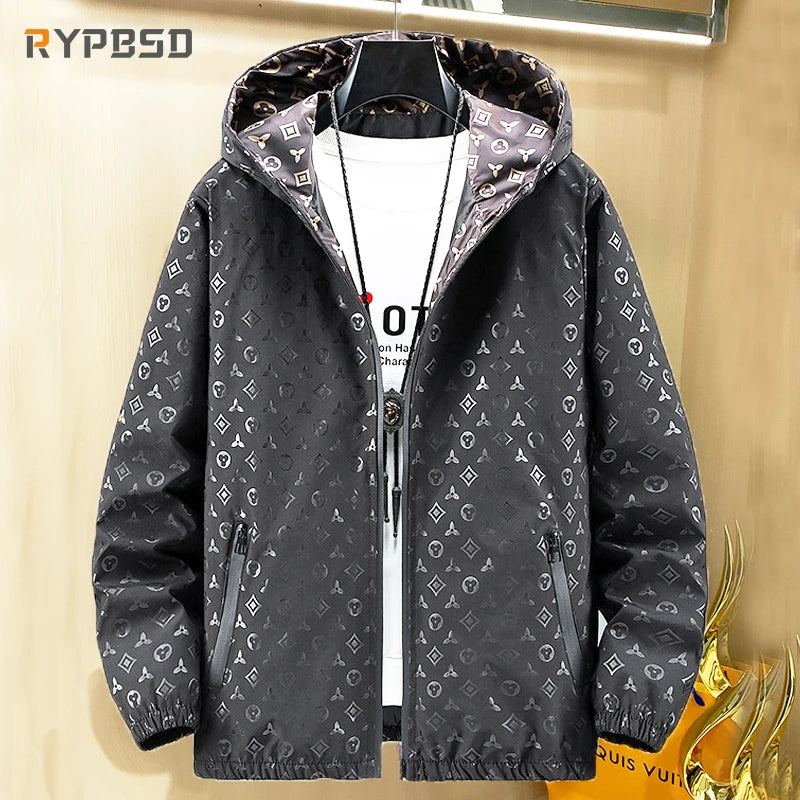 Men Lightweight Windbreaker Jacket Unisex Luxury Brand Windproof Zipper Hooded Autumn Print Fashion Streetwear Bomber Jacket Men-Style Heaven