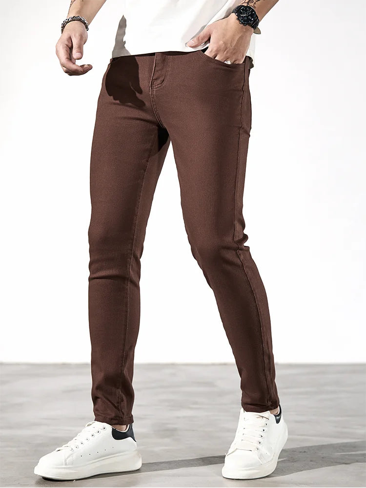 Pants - Men's Trendy Trousers, Brown Jeans, Men's Slim Long Pencil Pants, Men's Clothing, High-quality Men's Fashionable Thin Skinny Jea