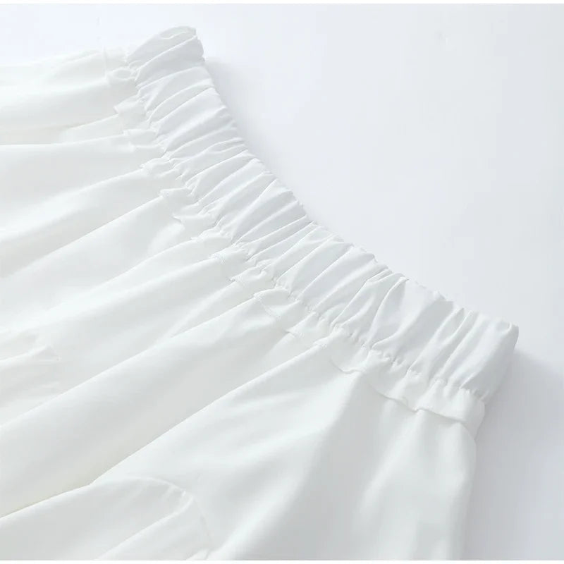 Elegant Chic White Ruffles Mini Skirt For Women Fashion Pleated Fluffy High Waist Skirts 2024 New Female Party Club Streetwear