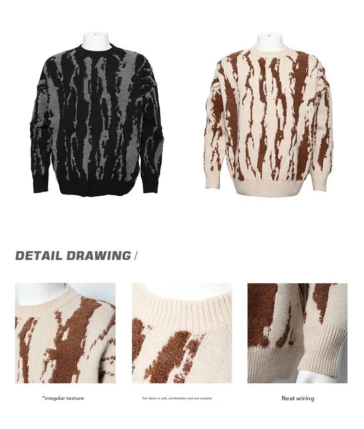 Autumn/Winter Trendy Streetwear Knit Sweater For Men Thickened Casual Crew Neck Top Versatile Fashion Outerwear-Style Heaven