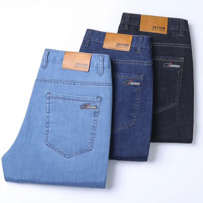 2025 Spring Summer Thin Classic Men's Business Jeans Stretch Trousers Casual Straight Denim Pants  Brand Male Clothing 28-40-Style Heaven