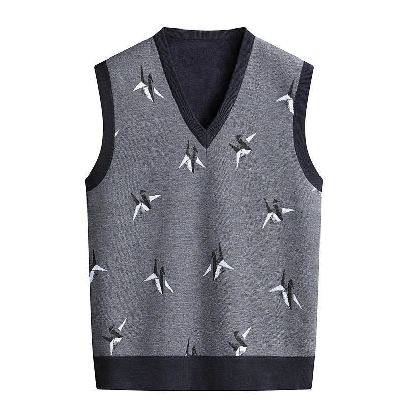 Men‘s V-neck Sweater Vest Autumn Winter Fleece Lining Knit Waistcoat Warm Homme Clothes Fashion Pullover-Style Heaven