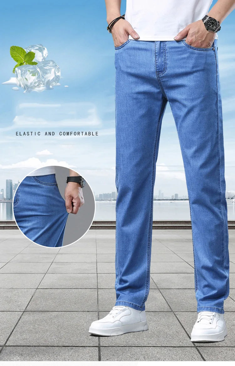 2025 Spring Summer Thin Classic Men's Business Jeans Stretch Trousers Casual Straight Denim Pants  Brand Male Clothing 28-40-Style Heaven