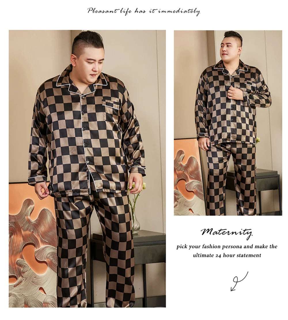 Sleepwear & Loungwear - 5XL Big Size Pajamas For Men 165KG Spring Summer Ice Silk Satin Cool Pajama Man Set Casual Loose Luxury Print Sleepwear Pijama