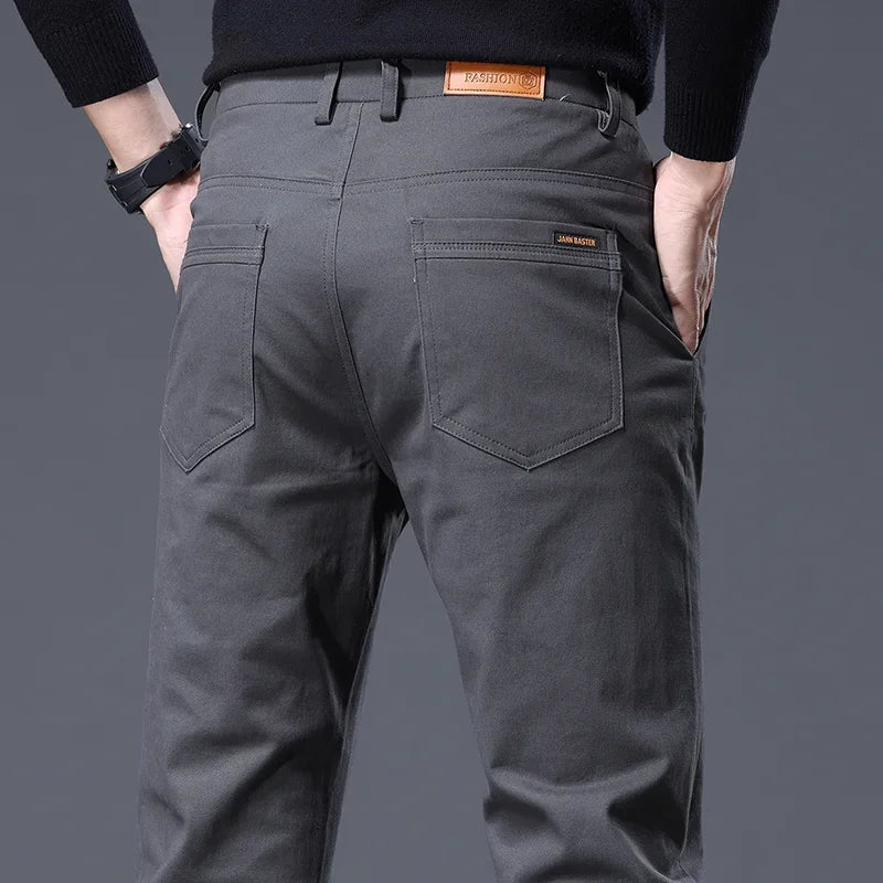 Autumn New in 97% Cotton Men's Pants Korean Fashion Slim Fit Straight Trousers Male Soft Cozy Stretch Casual Pants Solid Color-Style Heaven