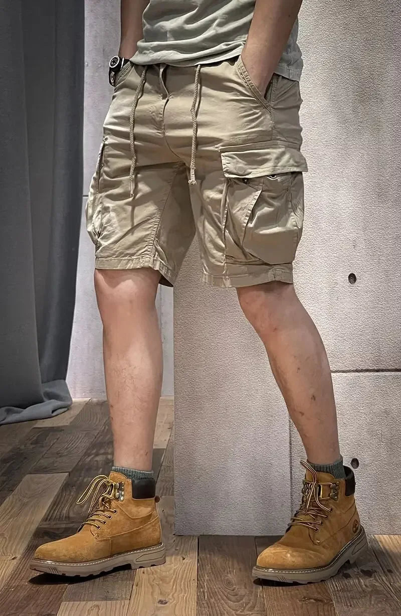 Men's Loose Fit Casual Shorts Summer Thin Section Five Piece Work Trousers Drawstring Leather Belt Straight Leg Mid Trousers Mul-Style Heaven