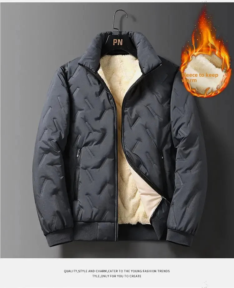 Men's Winter Jacket Fleece-Lined Windproof Thickened Sheep Cotton Coat Loose-Fit Plus Size Stand Collar Padded Jacket Warm Cotto-Style Heaven