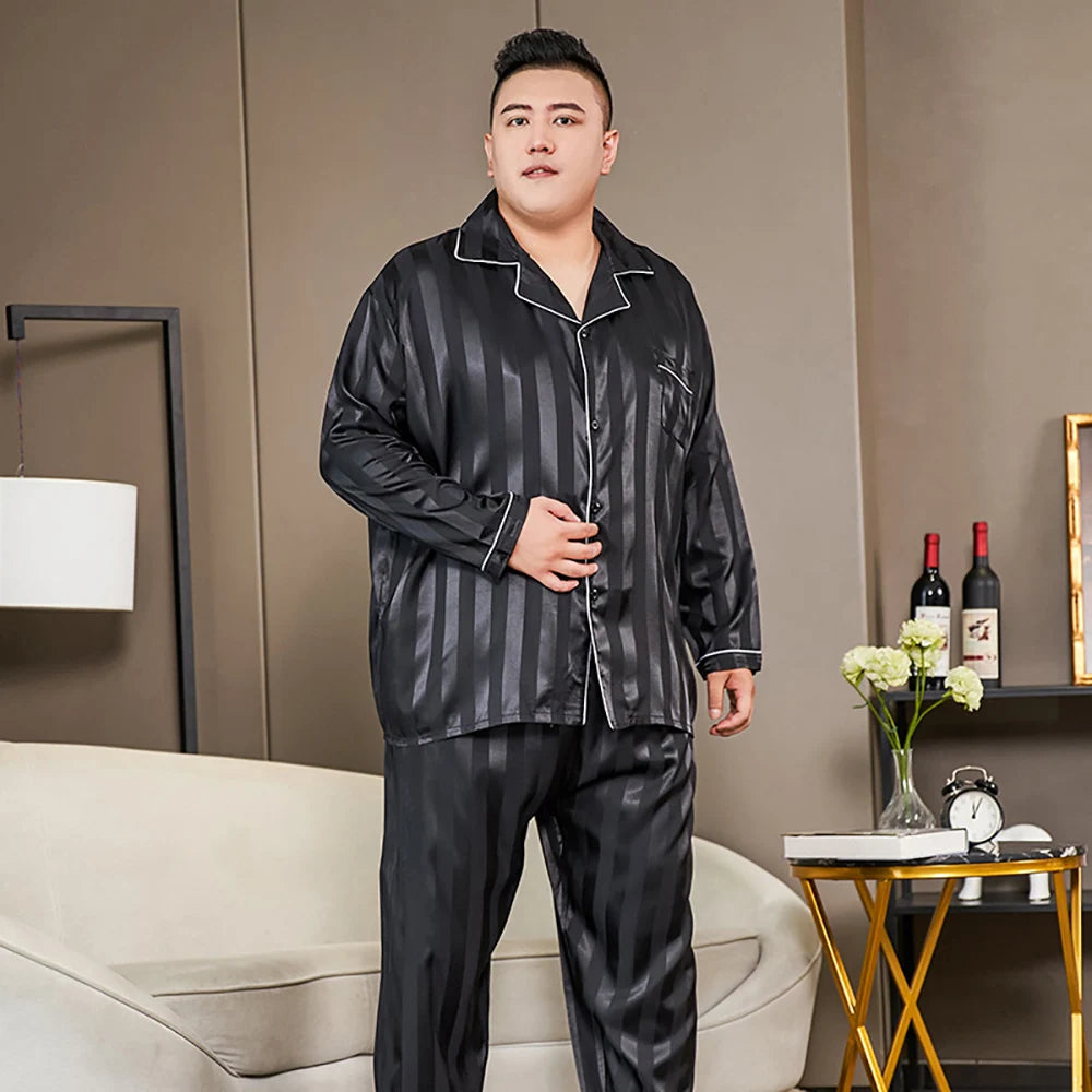 5XL Big Size Pajamas For Men 165KG Spring Summer Ice Silk Satin Cool Pajama Man Set Casual Loose Luxury Print Sleepwear Pijama-Style Heaven