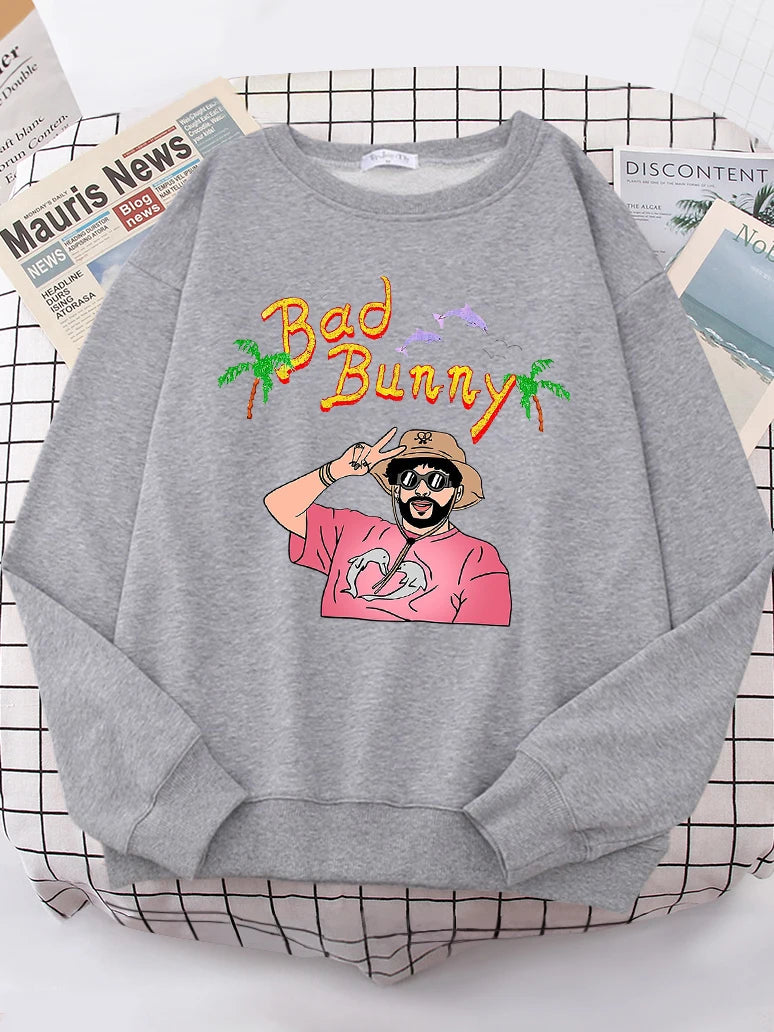 Bad Bunny Beach Vacation Printing Hoodie Woman vintage S-XXL Hoody Korean High Quality Sweatshirt Street Casual Women's Top-Style Heaven