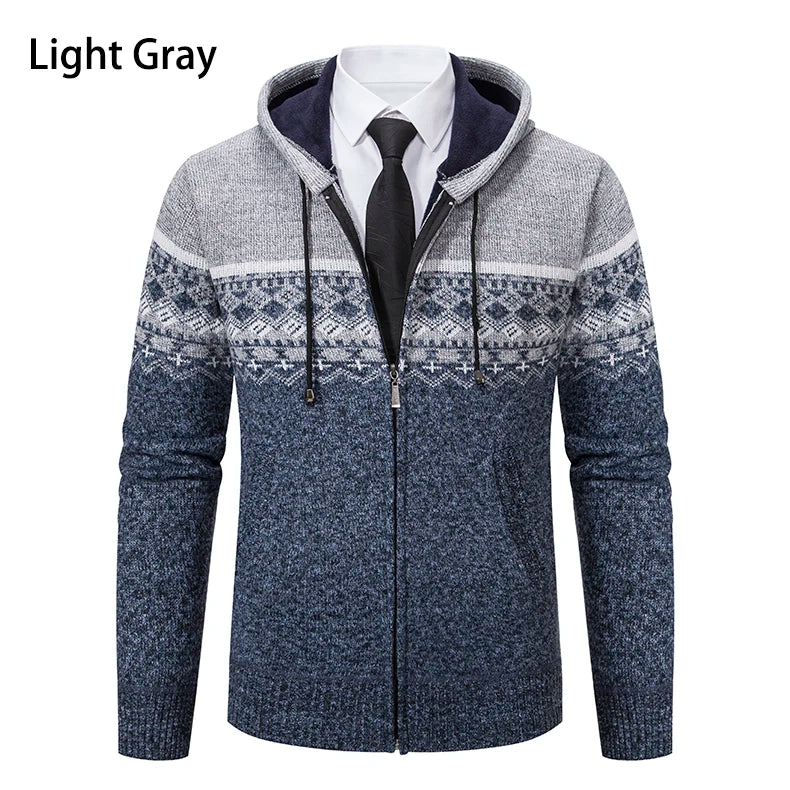 Autumn Winter Men's Sweater Coat Hooded Warm Knitted Cardigan Versatile Casual Knitted Jacket Coat M-3XL-Style Heaven