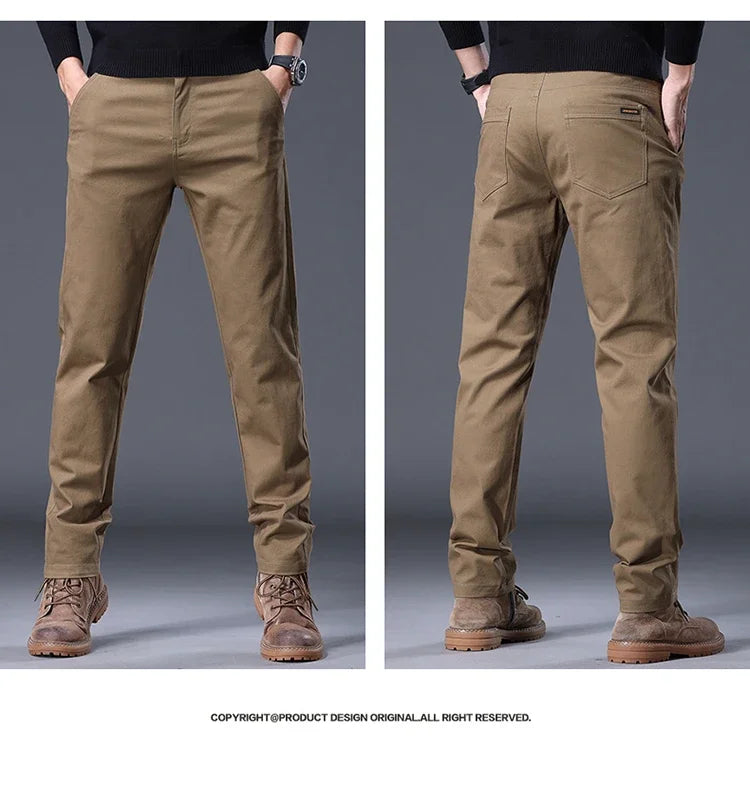 Autumn New in 97% Cotton Men's Pants Korean Fashion Slim Fit Straight Trousers Male Soft Cozy Stretch Casual Pants Solid Color-Style Heaven