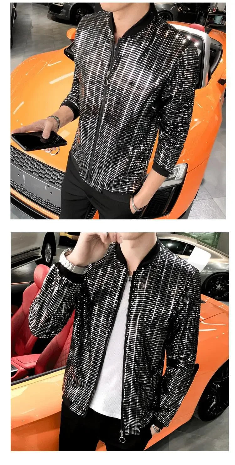 Unique Fashionable Men's Jacket Casual Style Thin Fabric Sequin Embellishment Nightclub Hair Stylist Special Design Wholesale-Style Heaven