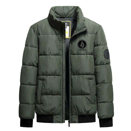 Autumn and winter Volcom fashion zipper men's stand up collar printed outdoor jacket windproof casual cotton jacket-Style Heaven