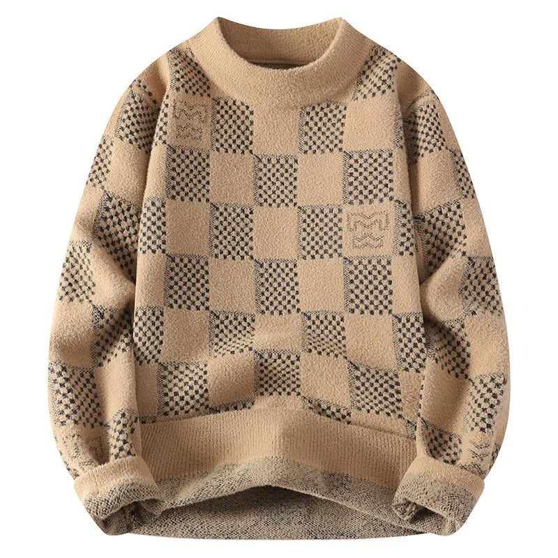 New Checkered Knitted Sweater American Trendy Men's Tops Classic Autumn Knitted Hoodie Fashionable Slimming Harajuku-Style Heaven