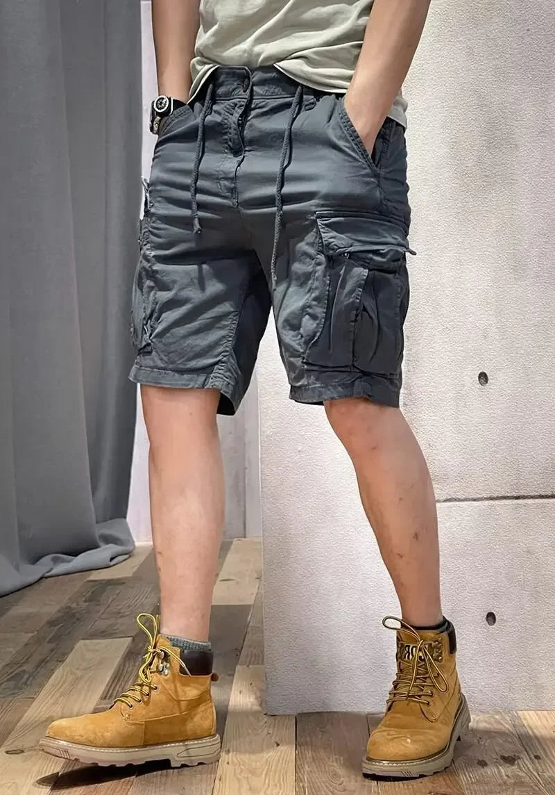 Men's Loose Fit Casual Shorts Summer Thin Section Five Piece Work Trousers Drawstring Leather Belt Straight Leg Mid Trousers Mul-Style Heaven