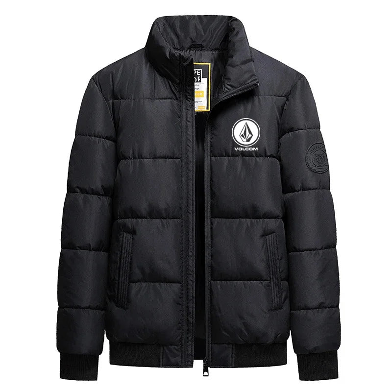 Autumn and winter Volcom fashion zipper men's stand up collar printed outdoor jacket windproof casual cotton jacket-Style Heaven