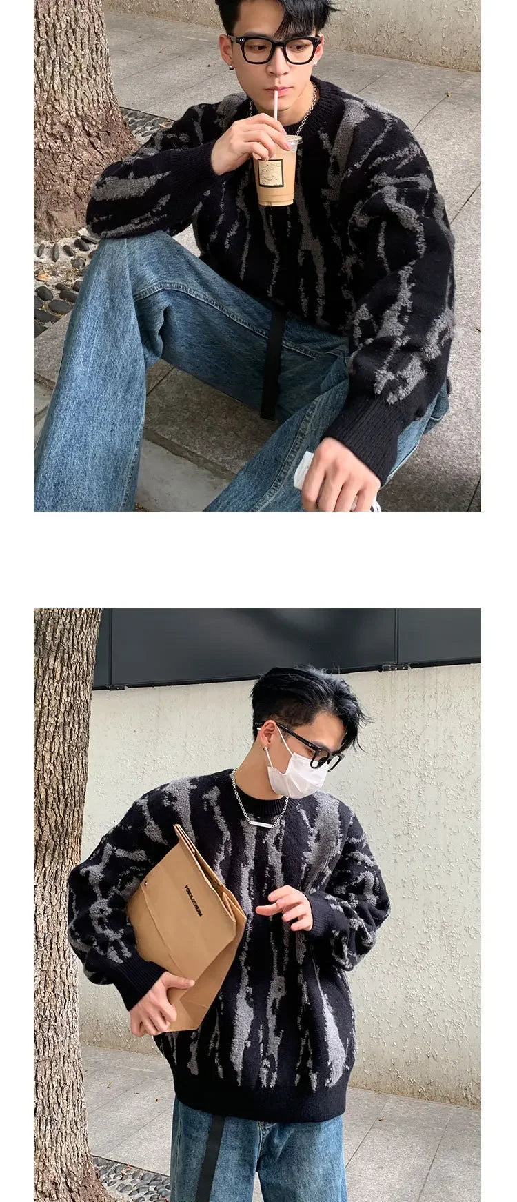 Autumn/Winter Trendy Streetwear Knit Sweater For Men Thickened Casual Crew Neck Top Versatile Fashion Outerwear-Style Heaven