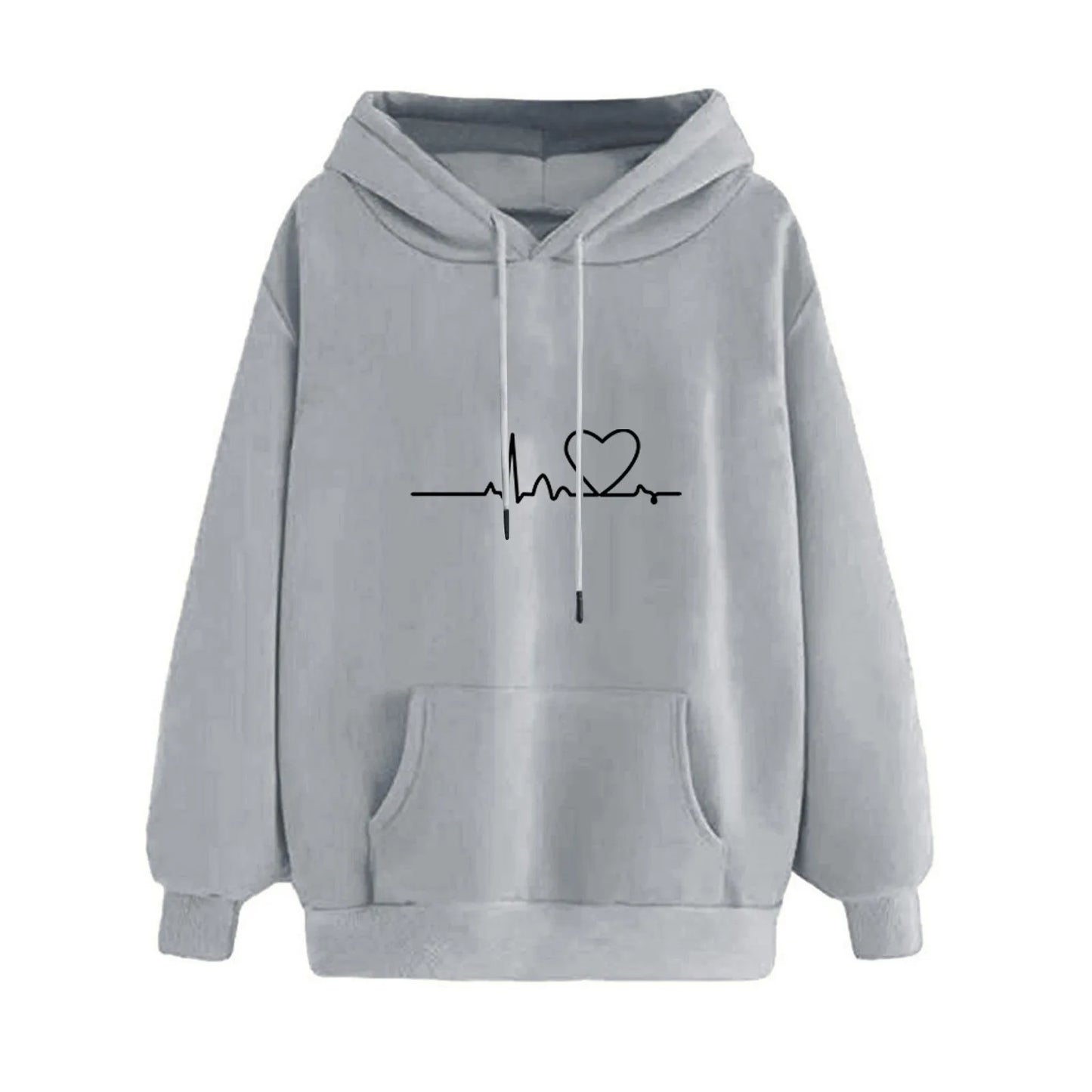 Heartbeat Sketch Printed Women's Hoodie Long Sleeve Casual Daily Wear 2025 Women Hoodies Fall Winter sudaderas de mujer-Style Heaven