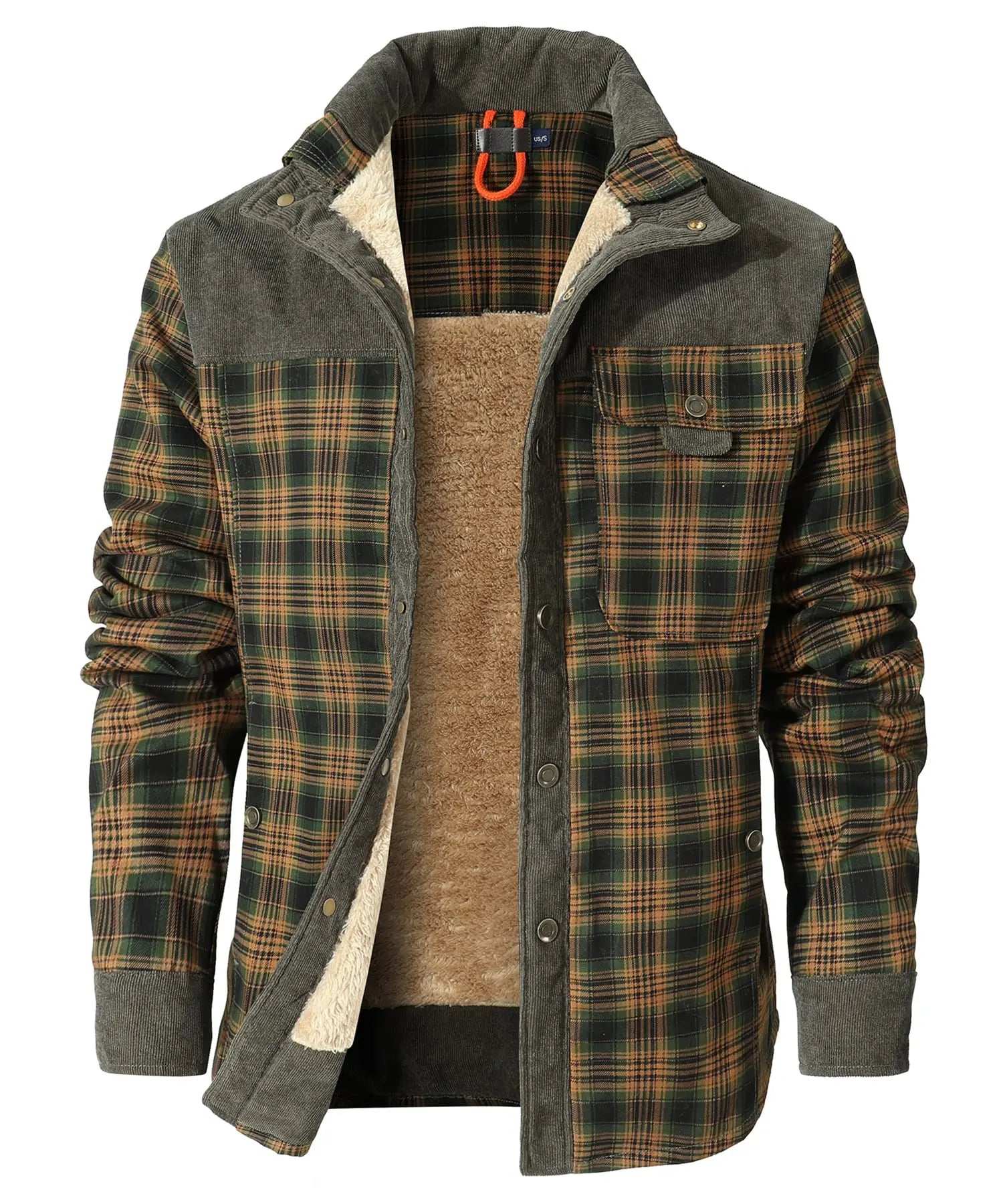 Coats & Jackets - Men's Bomber Jacket Plaid Sherpa Lined Flannel Shirt Jacket - Winter Warm Button-Up