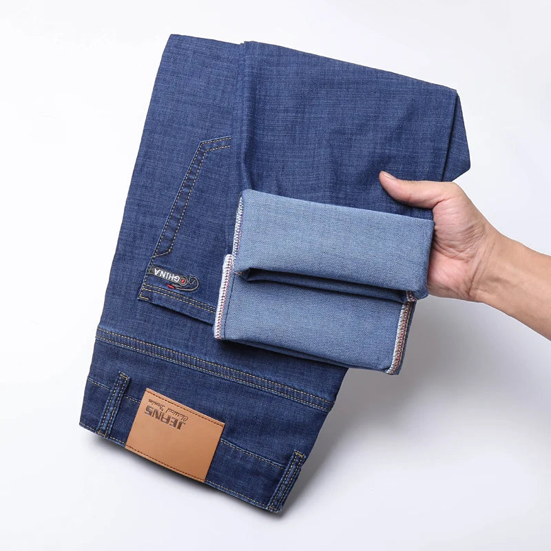 2025 Spring Summer Thin Classic Men's Business Jeans Stretch Trousers Casual Straight Denim Pants  Brand Male Clothing 28-40-Style Heaven