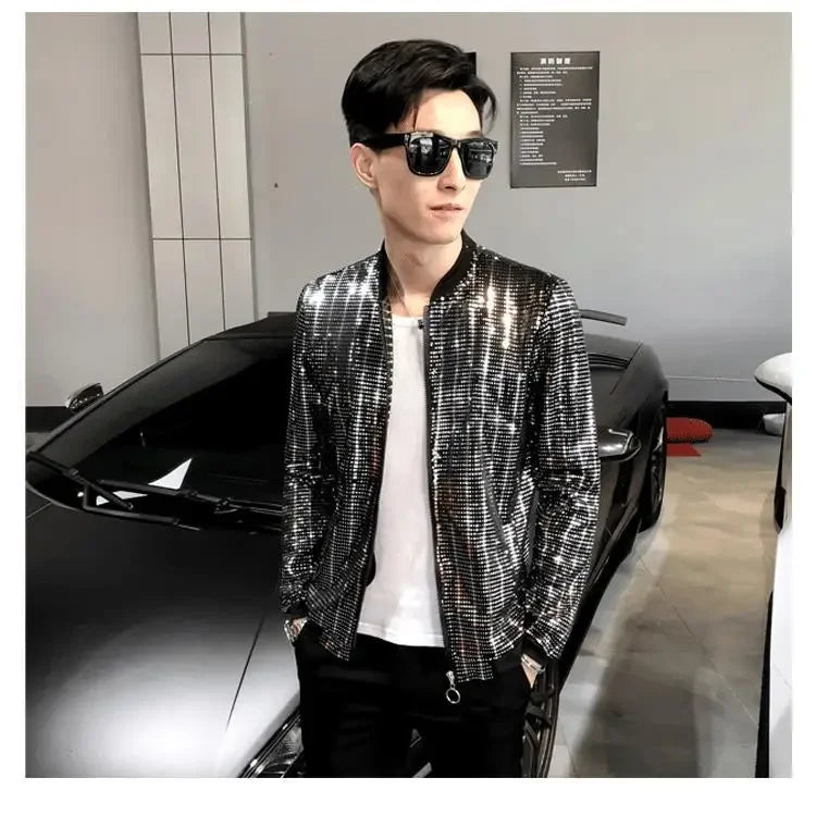 Unique Fashionable Men's Jacket Casual Style Thin Fabric Sequin Embellishment Nightclub Hair Stylist Special Design Wholesale-Style Heaven