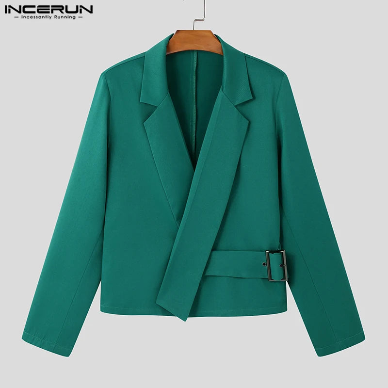 Lapel Collar Solid Commuting Jackets Coats Men Deconstruction Elegant Blazer Casual Long Sleeve Suits Metal Buckle Coats-Style Heaven