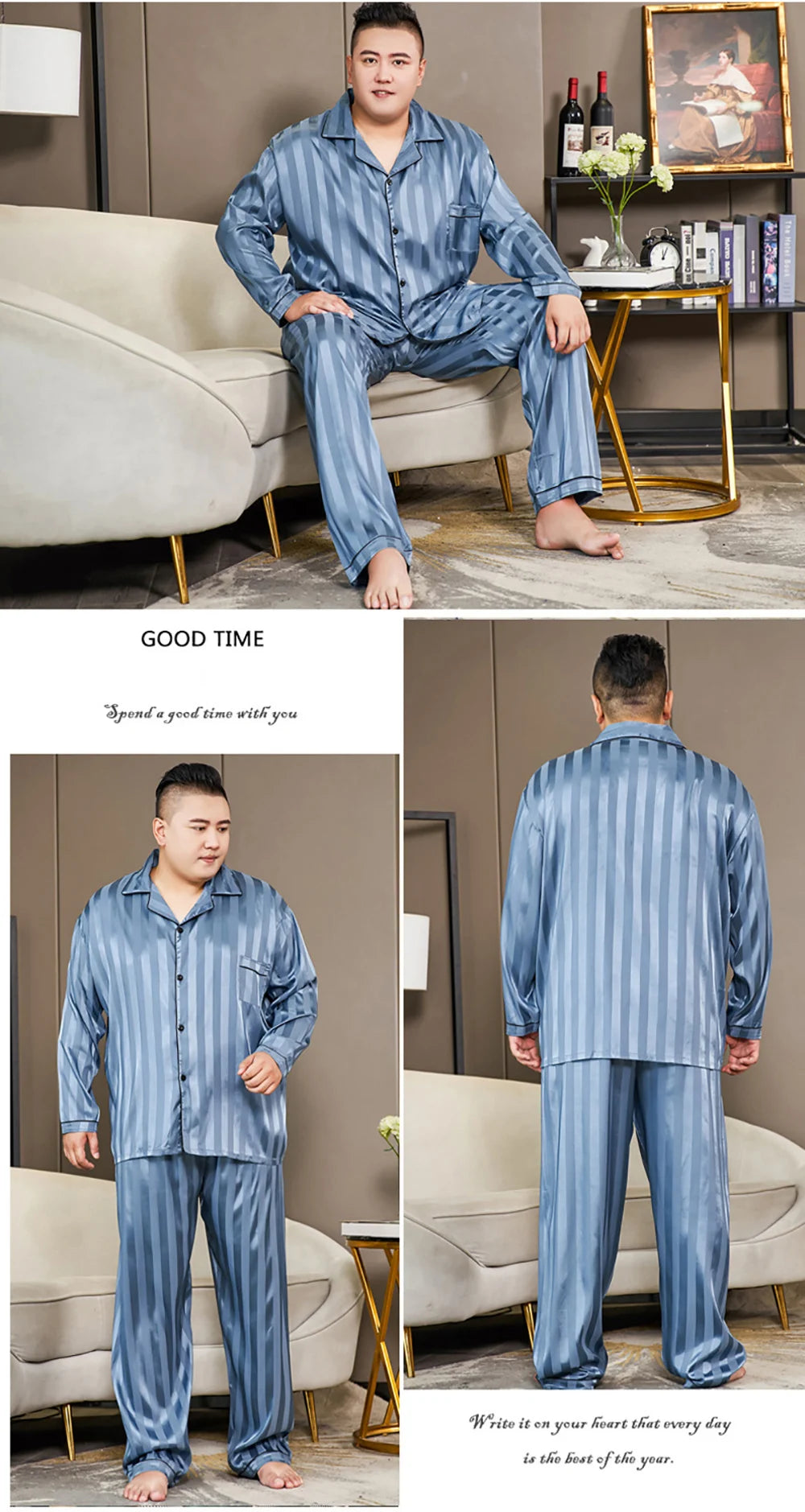 5XL Big Size Pajamas For Men 165KG Spring Summer Ice Silk Satin Cool Pajama Man Set Casual Loose Luxury Print Sleepwear Pijama-Style Heaven