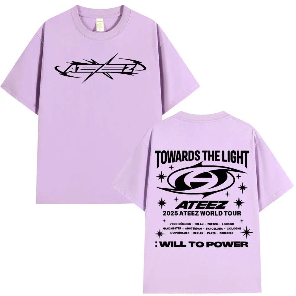 Korean Kpop 2025 Ateez World Tour Towards The Light: Will To Power T Shirt Men's Women Fashion Casual Cotton T-shirts Streetwear-Style Heaven