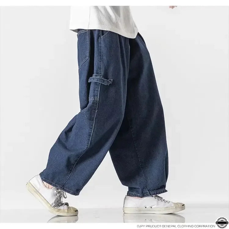 Deep Blue Men's Jeans Loose Fit Straight Leg Cropped Pants Casual Style Japanese Style Spring Summer Trendy Brand-Style Heaven