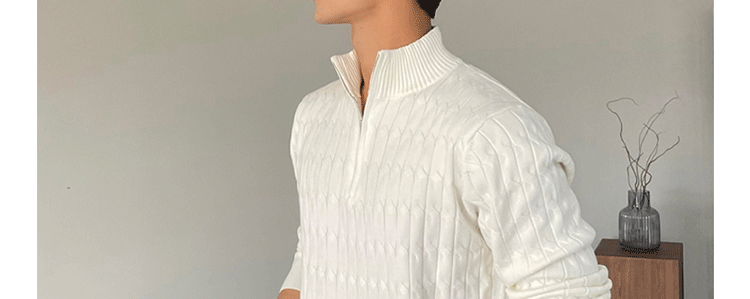 High-Neck Zipper Men's Knitted Sweater Long Sleeve Fashionable White Outerwear Casual Lazy Sle All-Match Spring Autumn-Style Heaven