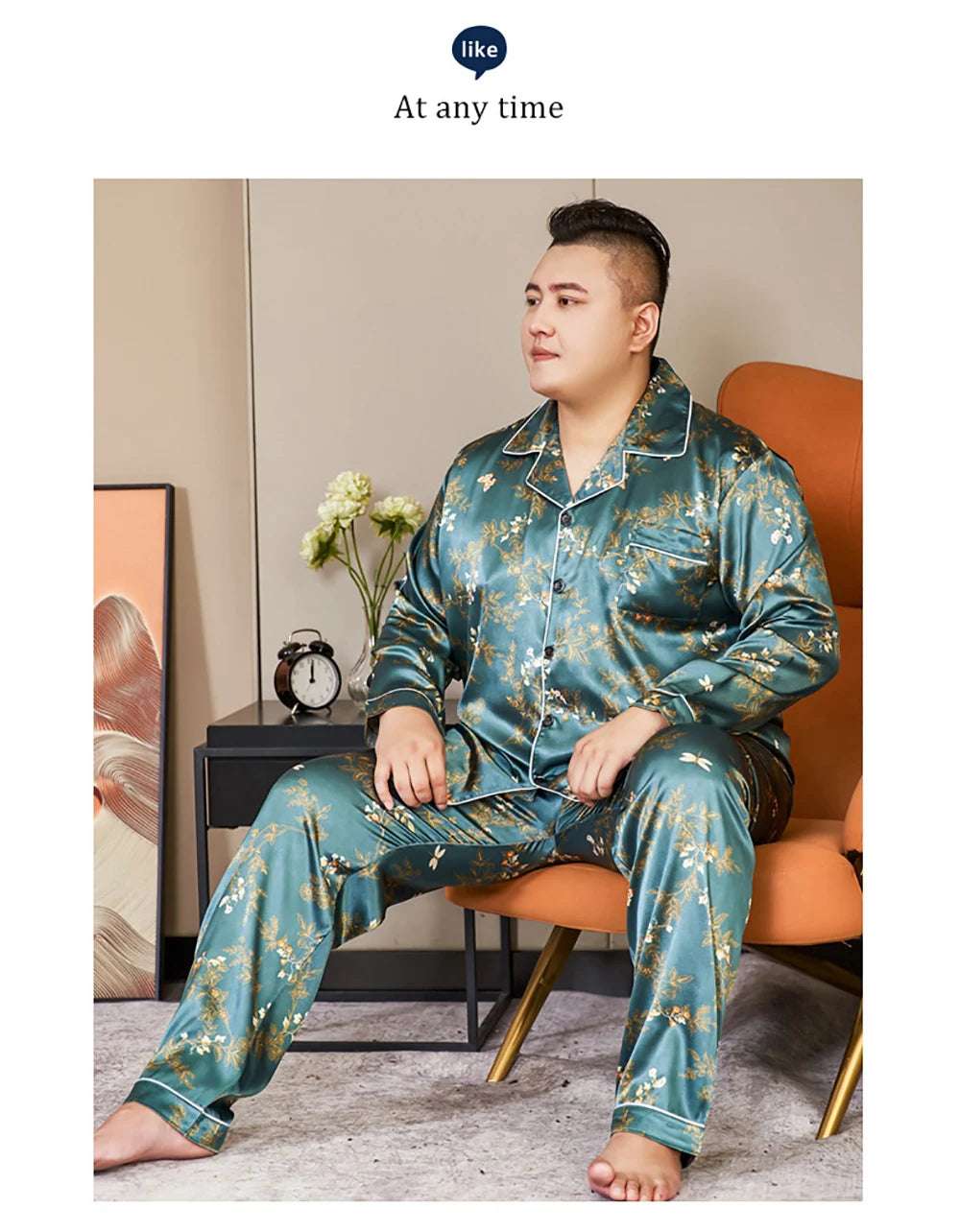 Sleepwear & Loungwear - 5XL Big Size Pajamas For Men 165KG Spring Summer Ice Silk Satin Cool Pajama Man Set Casual Loose Luxury Print Sleepwear Pijama