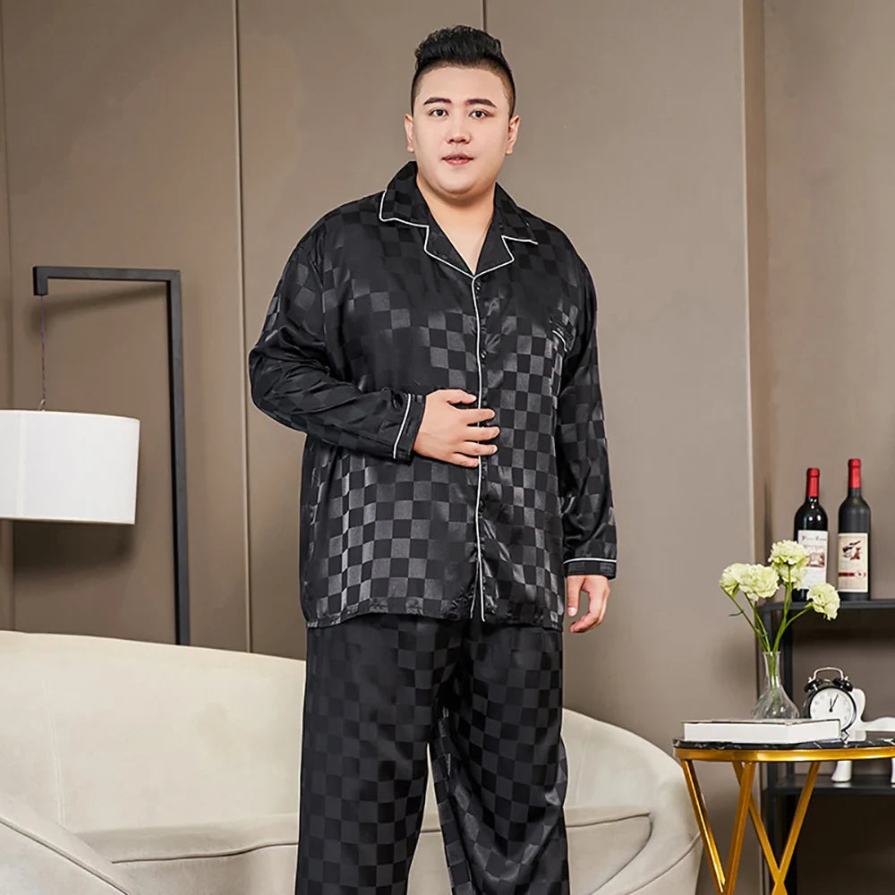 5XL Big Size Pajamas For Men 165KG Spring Summer Ice Silk Satin Cool Pajama Man Set Casual Loose Luxury Print Sleepwear Pijama-Style Heaven