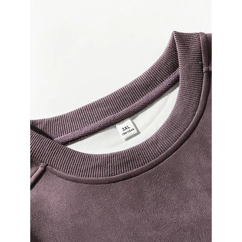 Purple Sweatshirt Mans Suede O Neck Autumn Winter Baggy Men Sweatshirts Casual Long Sleeve 2025 New Male Tops - Clothing Tops in ##color## by Style Heaven | High-Quality & Trendy Fashion