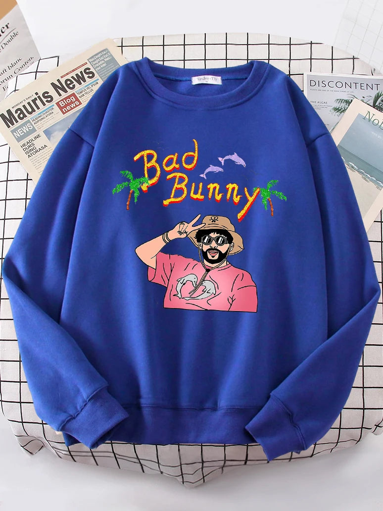 Bad Bunny Beach Vacation Printing Hoodie Woman vintage S-XXL Hoody Korean High Quality Sweatshirt Street Casual Women's Top-Style Heaven