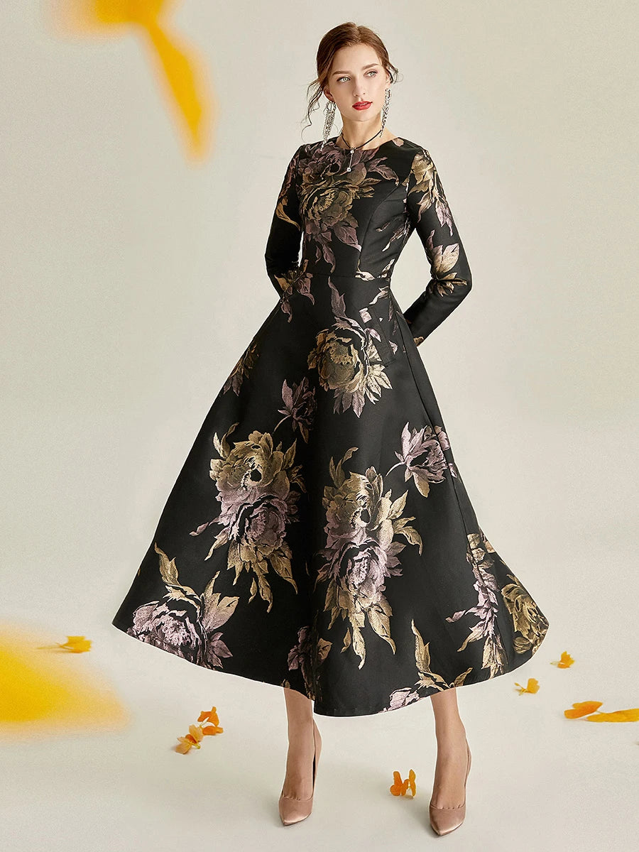 Luxury Women Long Maxi Jacquard Dress Boho Floral Fashion Clothing Ladies Party Evening Gown Vintage Vestidos - Clothing in ##color## by Style Heaven | High-Quality & Trendy Fashion