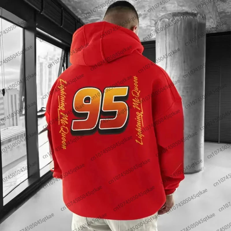 Lightning Mcqueen 95 Hooded Pullover For Men Women Winter Oversize Casual Long Sleeved Red Sweatshirt Loose Cotton Hooded Street-Style Heaven