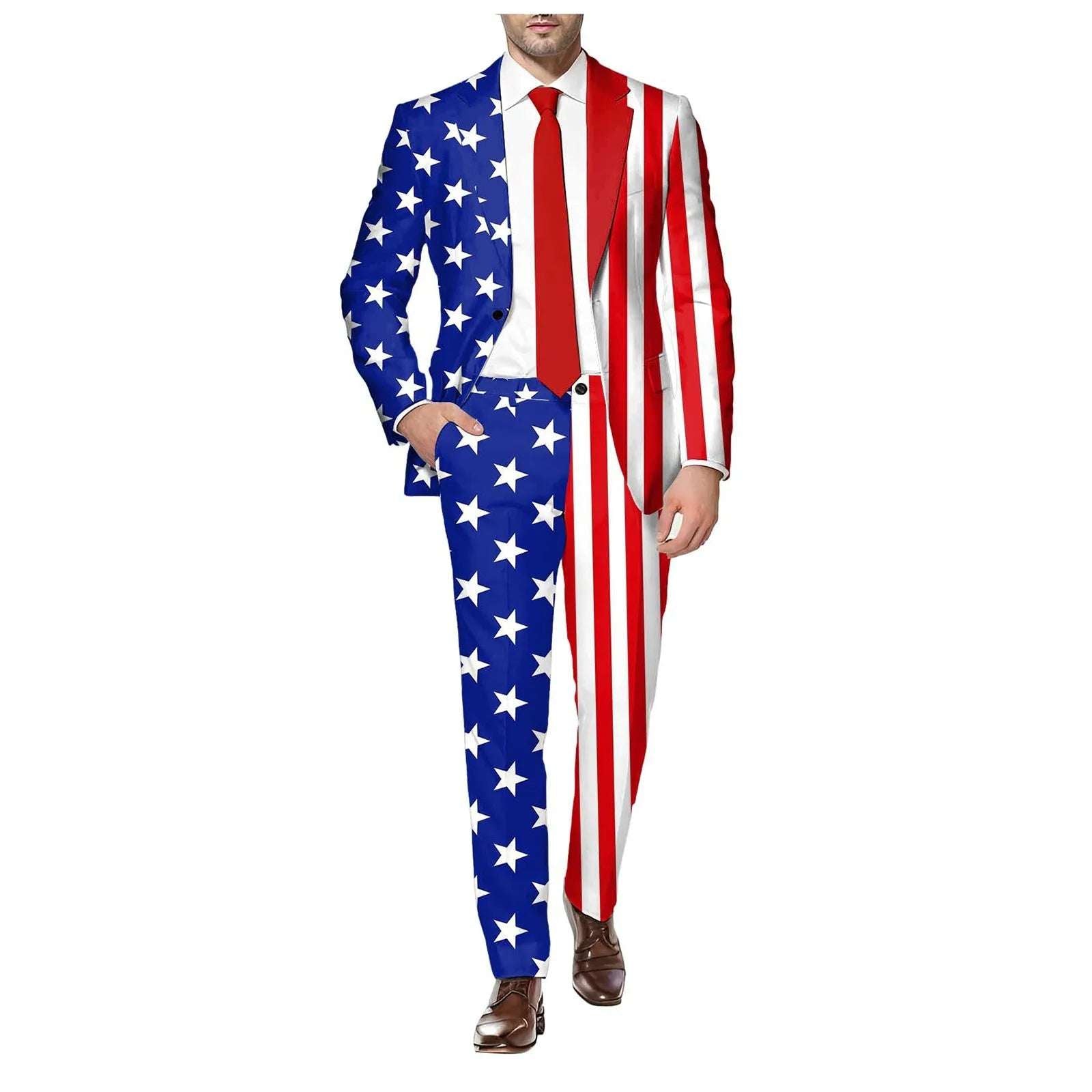 2 Piece Set Men's Independence Day Blazer Long Sleeve Coat And Pants Set Printed Flag Button Suit Holiday Party Men's Suit Set-Style Heaven