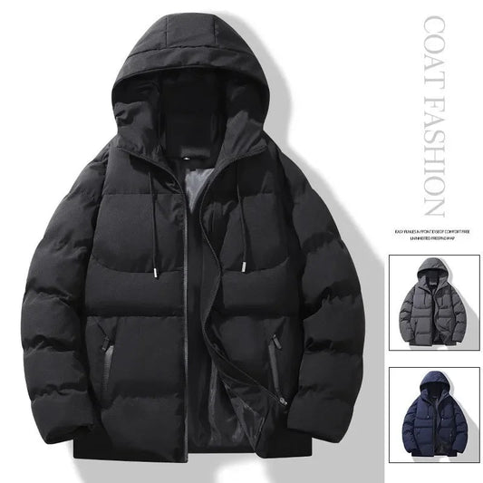 Autumn/Winter Fleece-Lined Cotton Padded Coat Men's Warm Hooded Puffer Jacket Casual Trendy Loose-Fit Versatile Couple Cotton Co-Style Heaven