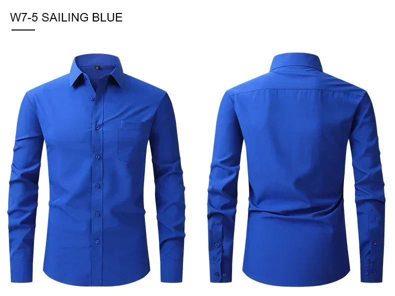 US Size Elastic Shirt New Men's Business and Leisure Long Sleeved Shirt Slim Fit Professional Dress Best-selling Seasonal Style - Clothing Tops in ##color## by Style Heaven | High-Quality & Trendy Fashion