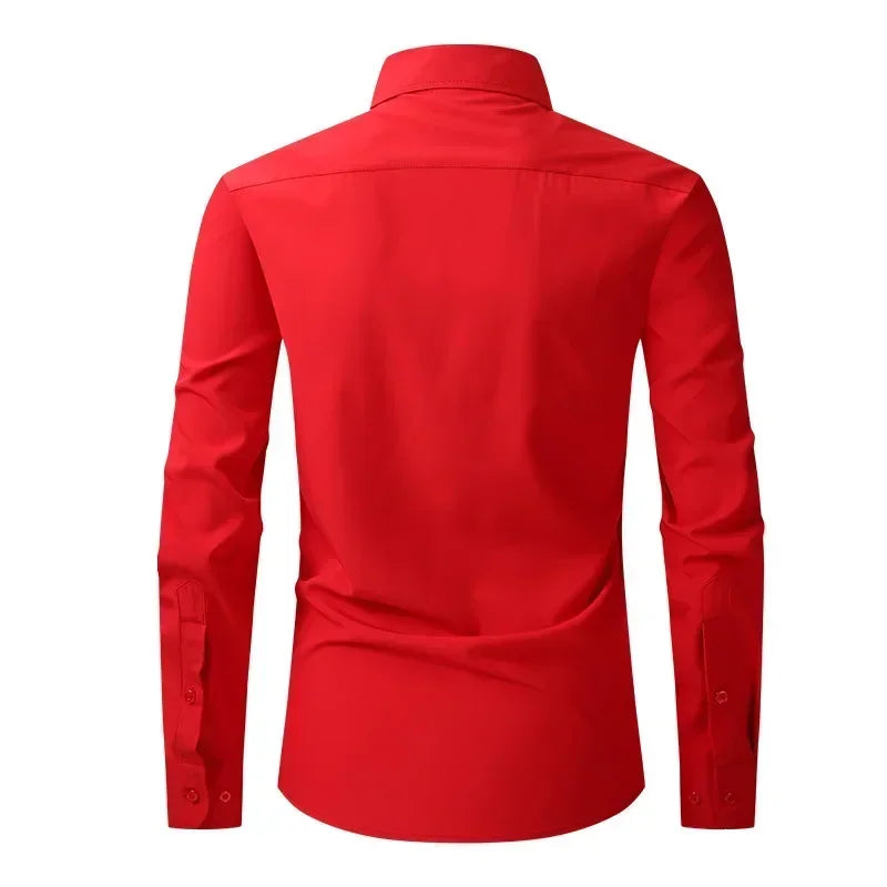 US Size Elastic Shirt New Men's Business and Leisure Long Sleeved Shirt Slim Fit Professional Dress Best-selling Seasonal Style - Clothing Tops in ##color## by Style Heaven | High-Quality & Trendy Fashion