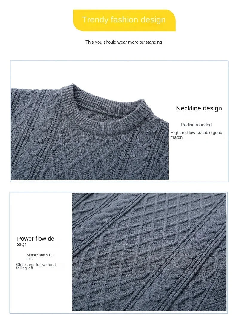 Crew-neck Knit Sweater Men's Fall and Winter Loose Striped Base Shirt Casual Trend Long Sleeves with Men's Sweater Pullover-Style Heaven