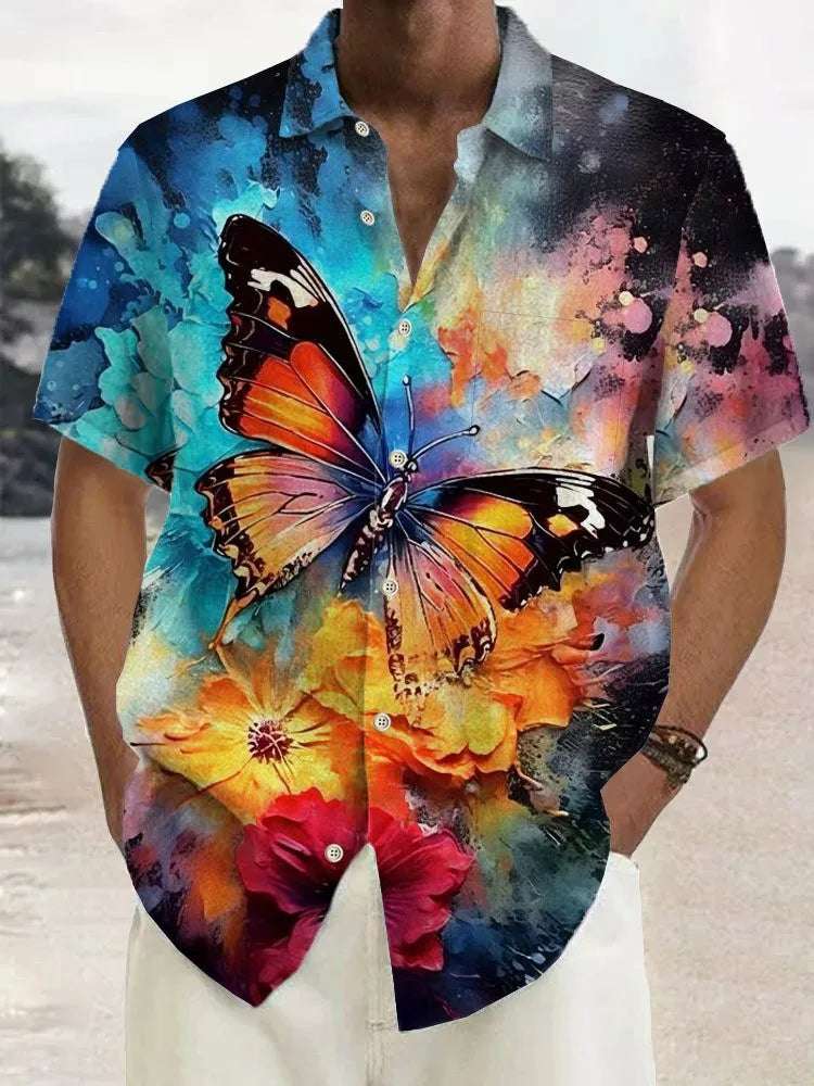 Summer Men's Hawaiian Shirts 3D Printed Butterfly Button Up Art Short Sleeve Tee Tops Fashion Beach Shirt Vacation Daily - Clothing Tops in ##color## by Style Heaven | High-Quality & Trendy Fashion