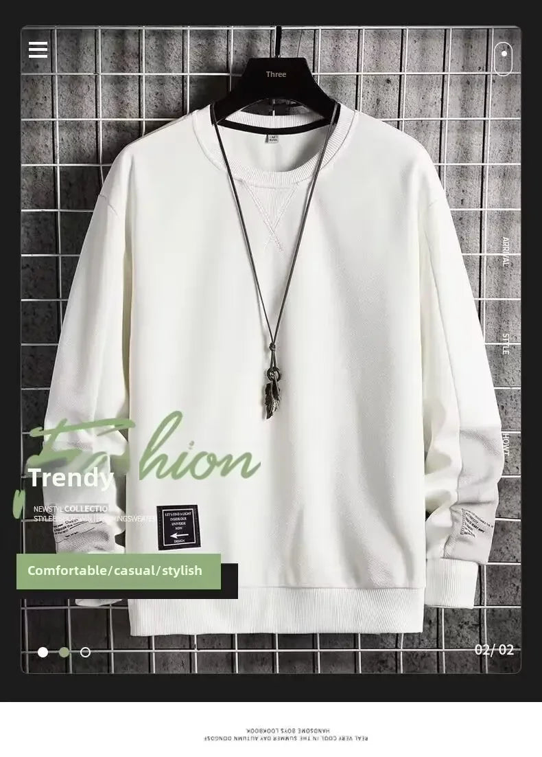 Men's Round Neck Sweatshirt Versatile Autumn Long Sleeve Top For Men Trendy Loose Fit Hoodies Casual Clothing-Style Heaven