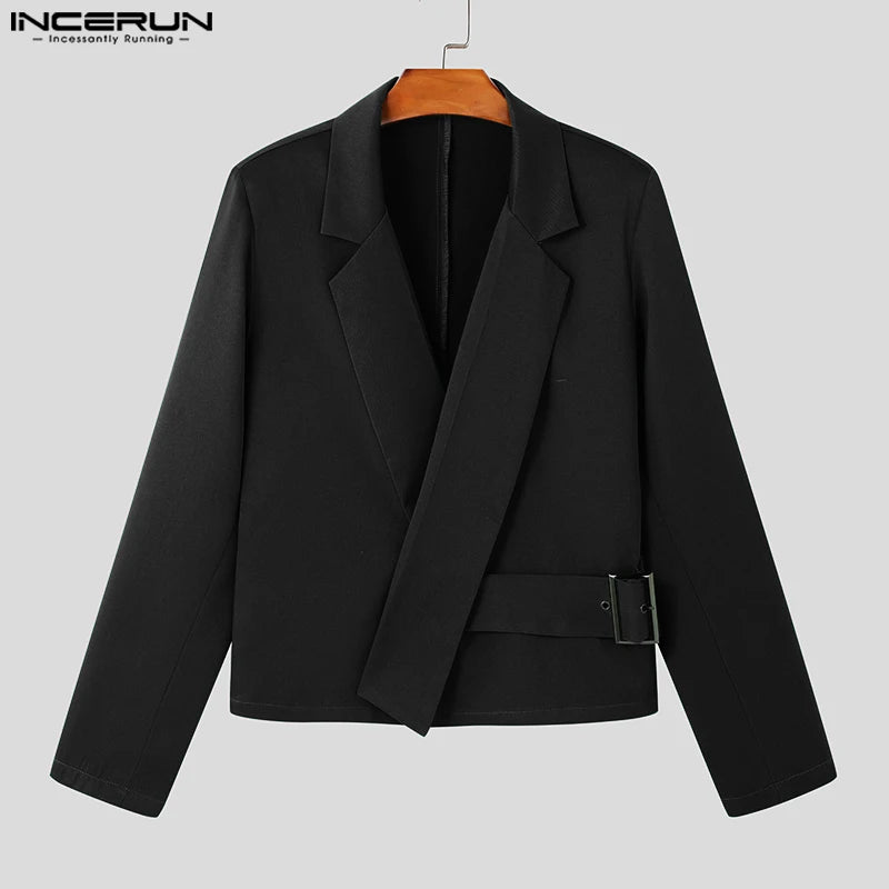 Lapel Collar Solid Commuting Jackets Coats Men Deconstruction Elegant Blazer Casual Long Sleeve Suits Metal Buckle Coats-Style Heaven