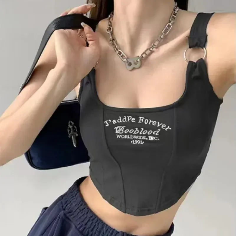 1pc Letter Print Cotton Women Small Breast Bras Hot Girls Wear Casual Slim Underwear Padded Camisole Top