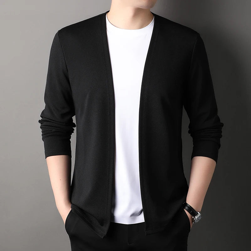 Top Quality Open New Brand Fashion Knit Mens Cardigan Thin Korean Sweater Casual Japanese Solid Coats Jacket Mens Clothing - Clothing Tops in ##color## by Style Heaven | High-Quality & Trendy Fashion